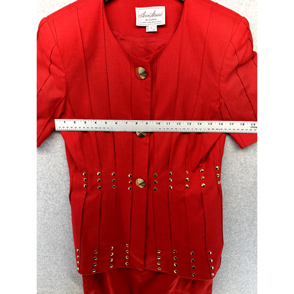 Vintage Ann Stuard Womens Suit 2-Piece Skirt Blouse Set Red Size 6 at La Costa - Picture 3 of 15